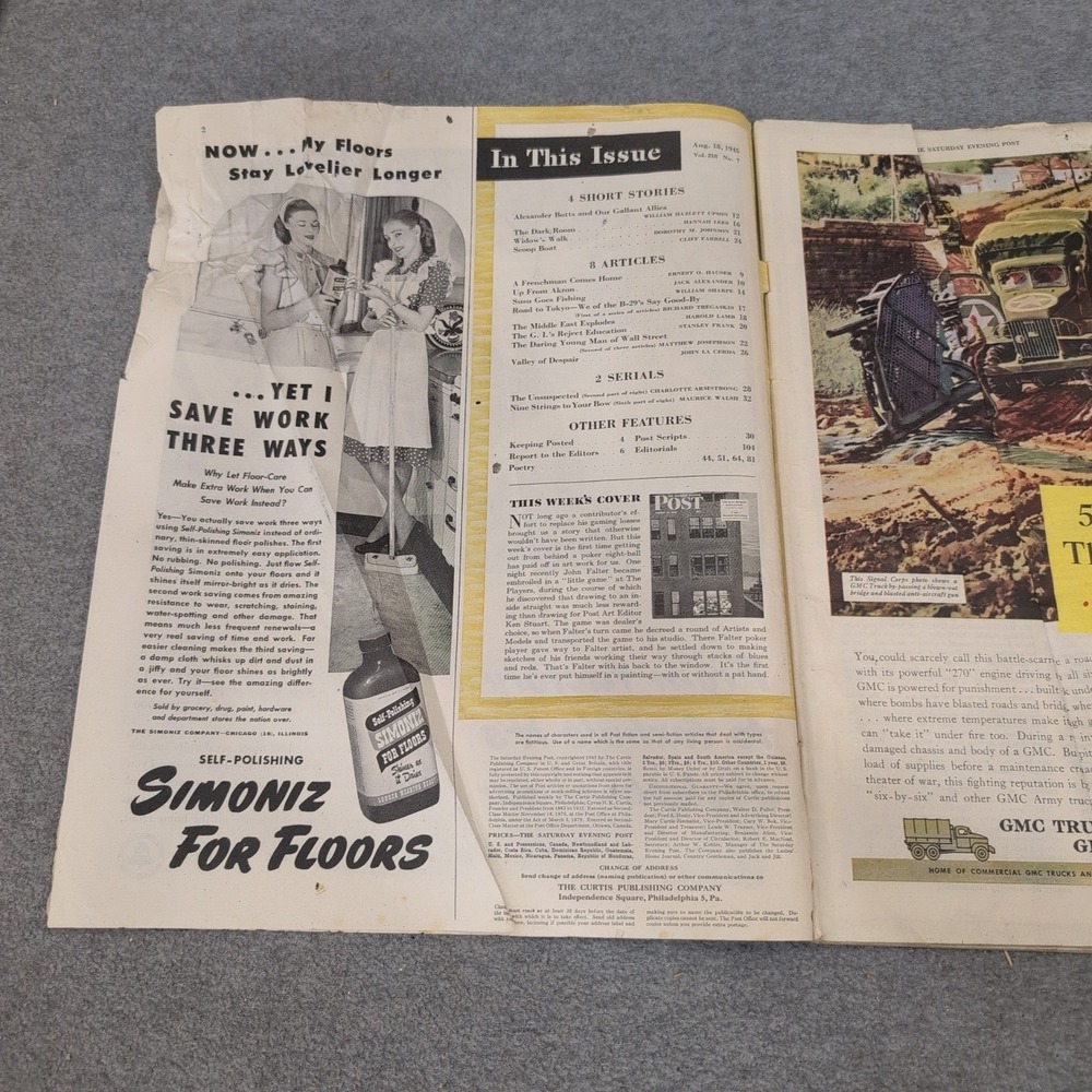 The Saturday Evening Post August 18 1945 John Falter Cover WWII Era Magazine - Picture 2 of 2